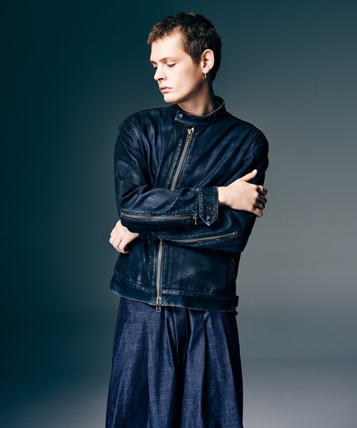 glamb（グラム）の「Denim Riders Jacket / デニムライダースジャケット（ライダースジャケット・メンズ・インディゴブルー/ブラック・S/M/L）」の8枚目の写真