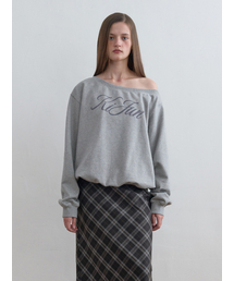 Kijun（キジュン）の「Off-Shoulder Logo Sweatshirt Melange Grey（スウェット）」