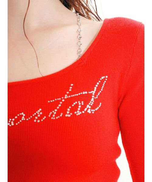 EVRIS（エヴリス）の「ラインストーンストラップロゴニットトップス（ニット/セーター・レディース・グレー/ブラック/レッド/ホワイト・FREE）」の21枚目の写真