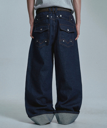 シンチバック ロールアップ インディゴデニムパンツ - ネイビー