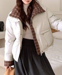 ダウンジャケット/コート（ベージュ系・チェック柄）ファッション通販