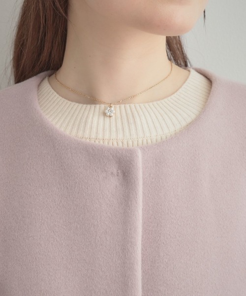 couture brooch（クチュールブローチ）の「【通勤/ビジューブローチ付き】ノーカラー ロングコート（ノーカラーコート・レディース・ライトベージュ/ピンク/ネイビー・36/38/40/42）」の6枚目の写真