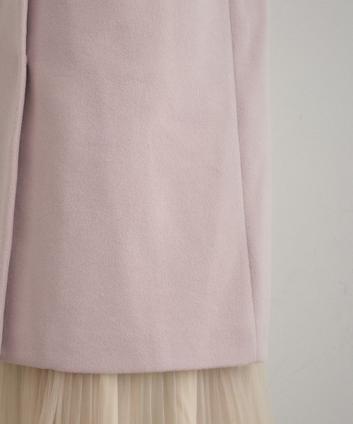 couture brooch（クチュールブローチ）の「【通勤/ビジューブローチ付き】ノーカラー ロングコート（ノーカラーコート・レディース・ライトベージュ/ピンク/ネイビー・36/38/40/42）」の9枚目の写真