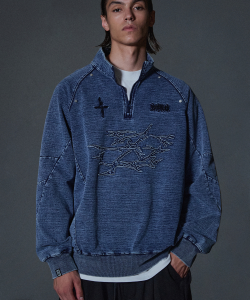 Cut Off Offshoot Logo High Neck Quarter Zip Up - Deep Blue