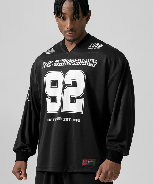 DRIX(ドリックス)の「ラグビーオーバーサイズジャージロングスリーブ_ブラック(Tシャツ/カットソー・メンズ・その他・LARGE/X-LARGE/MEDIUM/XX-LARGE)」の1枚目の写真