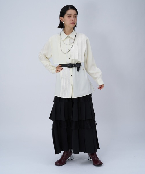 【美品】HARE　アシメプリーツシャツ　ブラック　ブラウス　ジャガード セール】ジャガードアシメプリーツシャツ(HARE)（シャツ/ブラウス