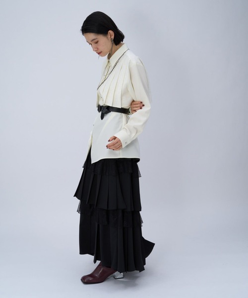 HARE（ハレ）の「ジャガードアシメプリーツシャツ(HARE)（シャツ/ブラウス・レディース・ブルー/ブラック/ホワイト/ネイビー・FREE）」の9枚目の写真