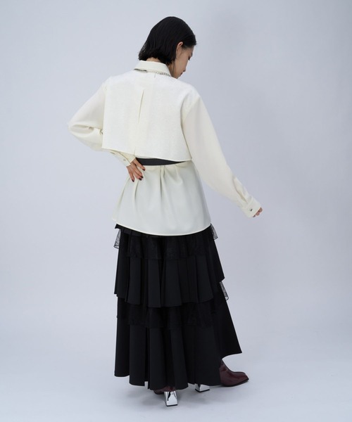 HARE（ハレ）の「ジャガードアシメプリーツシャツ(HARE)（シャツ/ブラウス・レディース・ブルー/ブラック/ホワイト/ネイビー・FREE）」の10枚目の写真