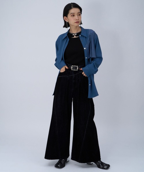 HARE（ハレ）の「ジャガードアシメプリーツシャツ(HARE)（シャツ/ブラウス・レディース・ブルー/ブラック/ホワイト/ネイビー・FREE）」の13枚目の写真