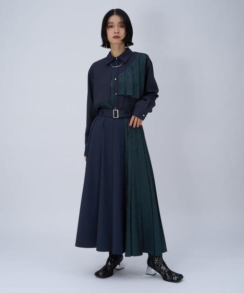 HARE（ハレ）の「ジャガードアシメプリーツシャツ(HARE)（シャツ/ブラウス・レディース・ブルー/ブラック/ホワイト/ネイビー・FREE）」の15枚目の写真