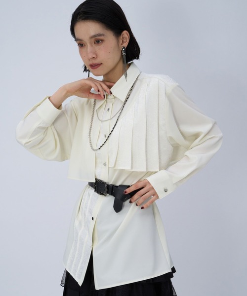 HARE（ハレ）の「ジャガードアシメプリーツシャツ(HARE)（シャツ/ブラウス・レディース・ブルー/ブラック/ホワイト/ネイビー・FREE）」の21枚目の写真