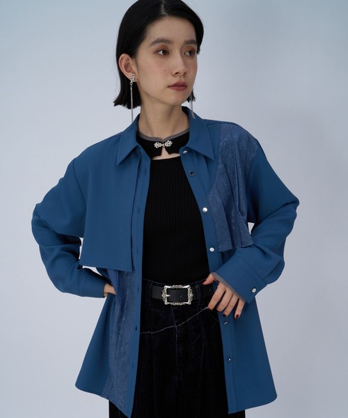 セール】ジャガードアシメプリーツシャツ(HARE)（シャツ/ブラウス