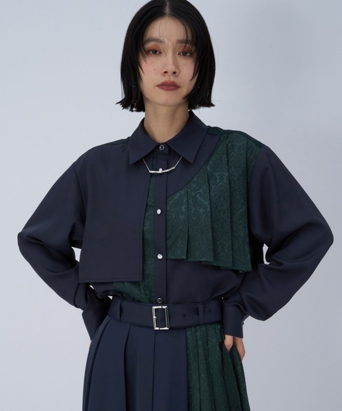 セール】ジャガードアシメプリーツシャツ(HARE)（シャツ/ブラウス