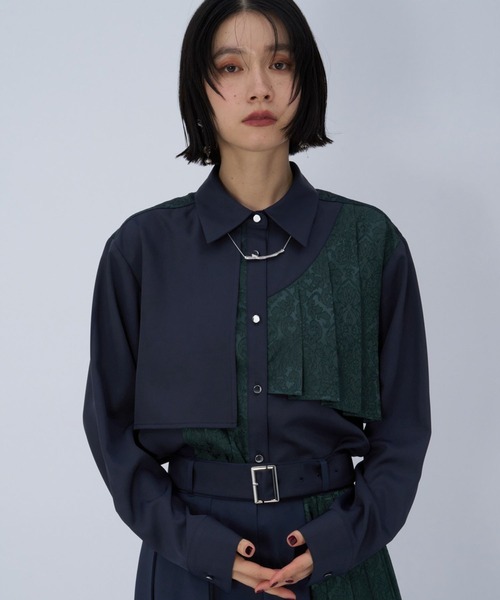 【美品】HARE　アシメプリーツシャツ　ブラック　ブラウス　ジャガード セール】ジャガードアシメプリーツシャツ(HARE)（シャツ/ブラウス