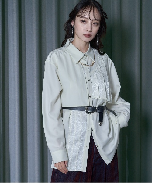 HARE（ハレ）の「ジャガードアシメプリーツシャツ(HARE)（シャツ/ブラウス・レディース・ブルー/ブラック/ホワイト/ネイビー・FREE）」の18枚目の写真