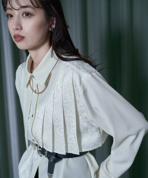 HARE（ハレ）の「ジャガードアシメプリーツシャツ(HARE)（シャツ/ブラウス・レディース・ブルー/ブラック/ホワイト/ネイビー・FREE）」の19枚目の写真