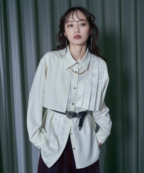 HARE（ハレ）の「ジャガードアシメプリーツシャツ(HARE)（シャツ/ブラウス・レディース・ブルー/ブラック/ホワイト/ネイビー・FREE）」の20枚目の写真