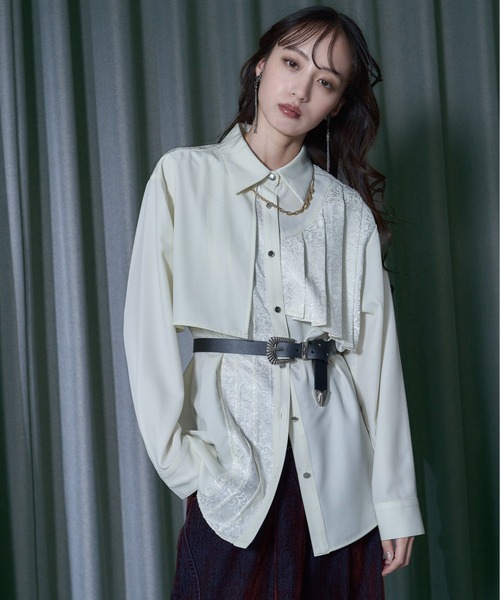 HARE（ハレ）の「ジャガードアシメプリーツシャツ(HARE)（シャツ/ブラウス・レディース・ブルー/ブラック/ホワイト/ネイビー・FREE）」の17枚目の写真