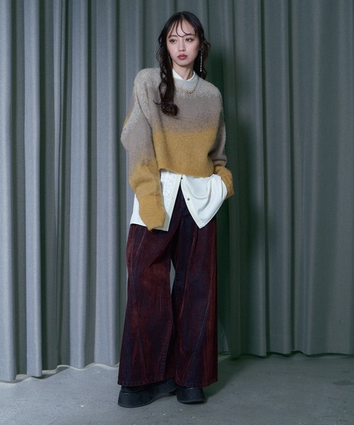 HARE（ハレ）の「ジャガードアシメプリーツシャツ(HARE)（シャツ/ブラウス・レディース・ブルー/ブラック/ホワイト/ネイビー・FREE）」の7枚目の写真