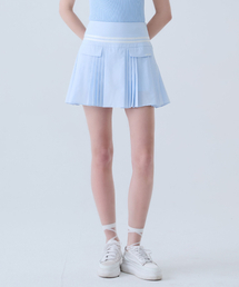 フラップアシンメトリープリーツスカートBLUE