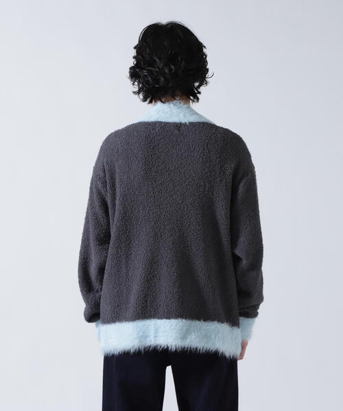 amok（アモク）の「amok /アモク/COLLARLESS KNIT JACKET（カーディガン/ボレロ・メンズ・グレー/ネイビー・F）」の4枚目の写真