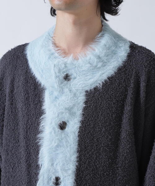 amok（アモク）の「amok /アモク/COLLARLESS KNIT JACKET（カーディガン/ボレロ・メンズ・グレー/ネイビー・F）」の5枚目の写真