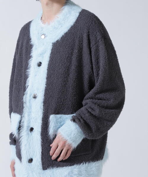 amok（アモク）の「amok /アモク/COLLARLESS KNIT JACKET（カーディガン/ボレロ・メンズ・グレー/ネイビー・F）」の6枚目の写真