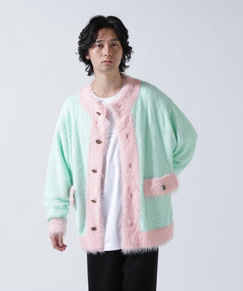 amok マルチカラーファーカーディガン amok（アモク）の「amok /アモク/COLLARLESS KNIT JACKET