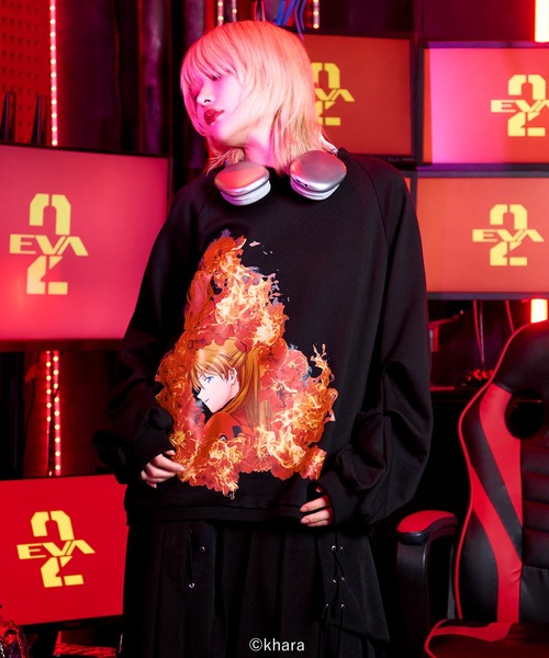 Ellno Loset（エルノロゼット）の「【EVANGELION（エヴァンゲリオン）コラボ】フェイスプリントスウェット（スウェット・メンズ・オフホワイト/ブラック・SMALL/MEDIUM/LARGE）」の21枚目の写真