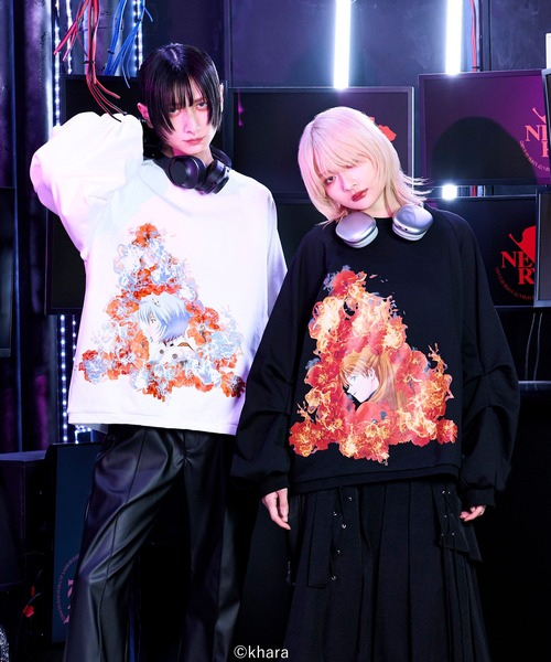 Ellno Loset（エルノロゼット）の「【EVANGELION（エヴァンゲリオン）コラボ】フェイスプリントスウェット（スウェット・メンズ・オフホワイト/ブラック・SMALL/MEDIUM/LARGE）」の10枚目の写真