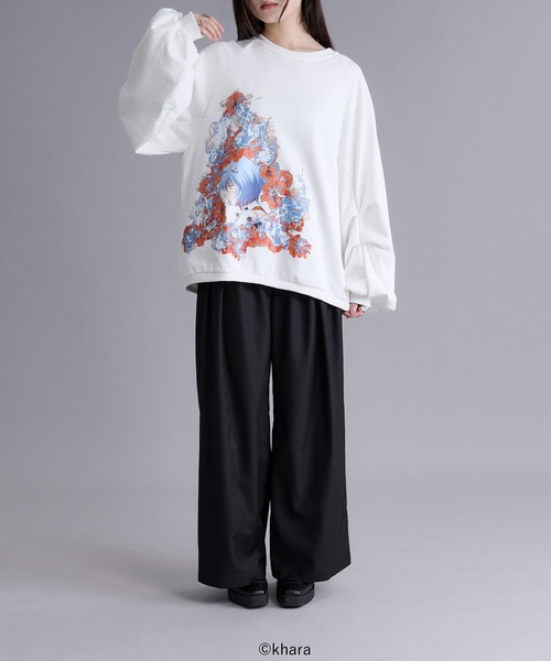 Ellno Loset（エルノロゼット）の「【EVANGELION（エヴァンゲリオン）コラボ】フェイスプリントスウェット（スウェット・メンズ・オフホワイト/ブラック・SMALL/MEDIUM/LARGE）」の5枚目の写真