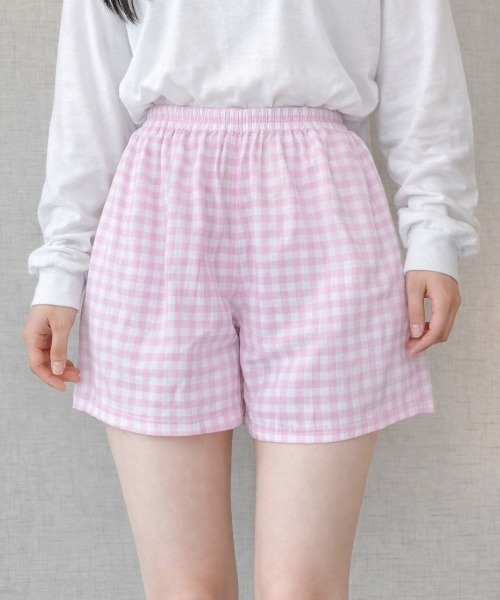 pyornim(ピョルニム)の「ギンガムチェック ルームショーツ ショートパンツ パジャマ ルームパンツ(その他パンツ・レディース・ピンク/パープル/オレンジ/ブラック/ブルー・F)」の4枚目の写真