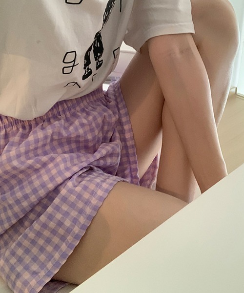 pyornim(ピョルニム)の「ギンガムチェック ルームショーツ ショートパンツ パジャマ ルームパンツ(その他パンツ・レディース・ピンク/パープル/オレンジ/ブラック/ブルー・F)」の11枚目の写真