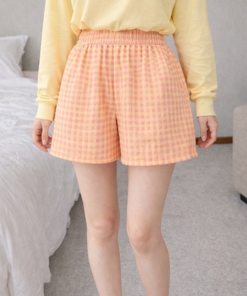 pyornim(ピョルニム)の「ギンガムチェック ルームショーツ ショートパンツ パジャマ ルームパンツ(その他パンツ・レディース・ピンク/パープル/オレンジ/ブラック/ブルー・F)」の14枚目の写真