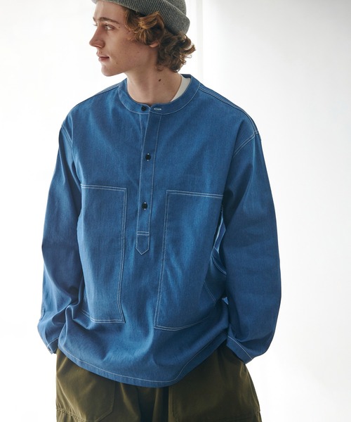 MAISON CLUB（メゾンクラブ）の「【MAISON CLUB】U.S.ARMY バンドカラーデニムプルオーバーシャツ（シャツ/ブラウス・メンズ・ネイビー系1/ネイビー系2/カーキ/ベージュ/ブラック・L/M）」の5枚目の写真