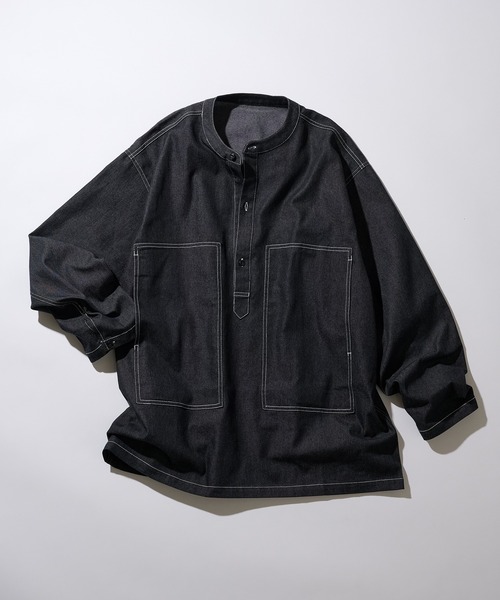 MAISON CLUB（メゾンクラブ）の「【MAISON CLUB】U.S.ARMY バンドカラーデニムプルオーバーシャツ（シャツ/ブラウス・メンズ・ネイビー系1/ネイビー系2/カーキ/ベージュ/ブラック・L/M）」の2枚目の写真