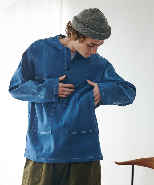 MAISON CLUB（メゾンクラブ）の「【MAISON CLUB】U.S.ARMY バンドカラーデニムプルオーバーシャツ（シャツ/ブラウス・メンズ・ネイビー系1/ネイビー系2/カーキ/ベージュ/ブラック・L/M）」の18枚目の写真