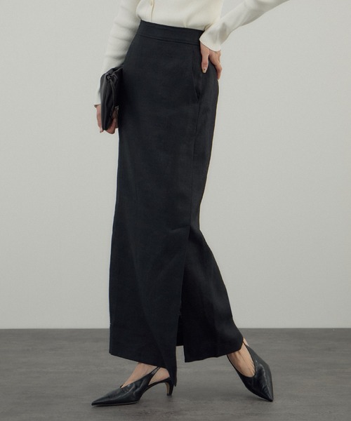 SALON adam et rope'(サロン アダム エ ロペ)の「リネンドンゴロススカート/セットアップ対応(スカート・レディース・ベージュ/ブラック・S/M)」の1枚目の写真