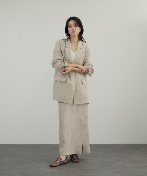 SALON adam et rope'(サロン アダム エ ロペ)の「リネンドンゴロススカート/セットアップ対応(スカート・レディース・ベージュ/ブラック・S/M)」の4枚目の写真