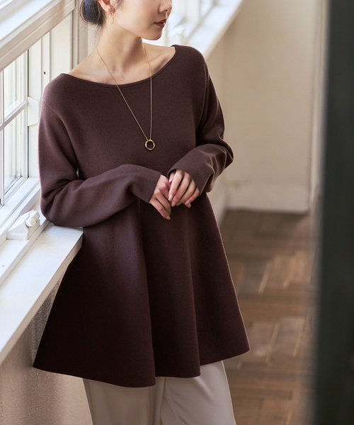 Noble（ノーブル）の「《追加》テントライン フレアニット（ニット/セーター・レディース・チャコールグレー/ブラウン/ホワイト・FREE）」の3枚目の写真