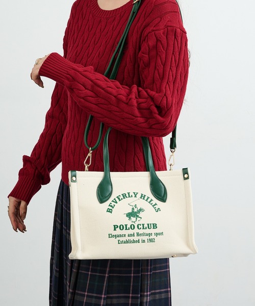 BEVERLY HILLS POLO CLUB(ビバリーヒルズポロクラブ)の「【BEVERLY HILLS POLO CLUB】ポロプリントキャンバストート小 BH2014N(トートバッグ・レディース・グリーン/ブラック/オレンジ・FREE)」の3枚目の写真