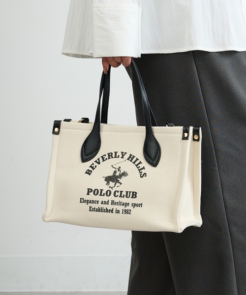 BEVERLY HILLS POLO CLUB(ビバリーヒルズポロクラブ)の「【BEVERLY HILLS POLO CLUB】ポロプリントキャンバストート小 BH2014N(トートバッグ・レディース・グリーン/ブラック/オレンジ・FREE)」の2枚目の写真
