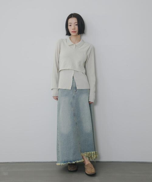 KBF（ケイビーエフ）の「アシメフリンジデニムスカート（スカート・レディース・ブラック/ライトブルー・ONE）」の6枚目の写真