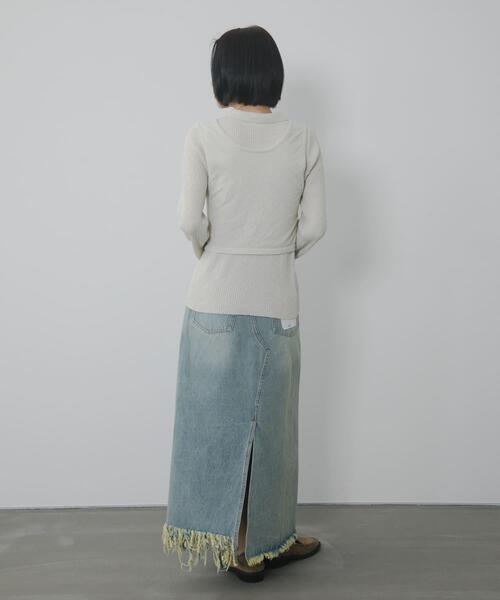 KBF（ケイビーエフ）の「アシメフリンジデニムスカート（スカート・レディース・ブラック/ライトブルー・ONE）」の7枚目の写真