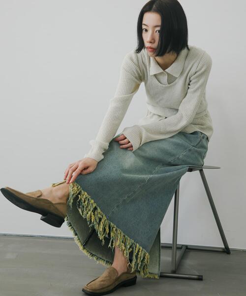 KBF（ケイビーエフ）の「アシメフリンジデニムスカート（スカート・レディース・ブラック/ライトブルー・ONE）」の8枚目の写真