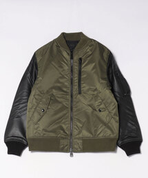 MMMM（エムエムエムエム）の「【SR】【it】【MMMM】ラムレザー袖切替MA-1ブルゾン（MA-1）」