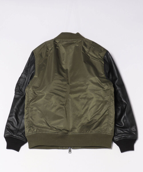 セール】【SR】【it】【MMMM】ラムレザー袖切替MA-1ブルゾン（MA-1