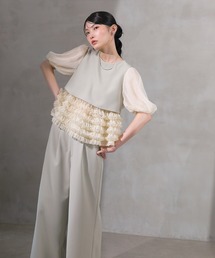 Kana | ボリュームチュールトップス ワイドパンツ セットアップ パーティー ドレス 結婚式 お呼ばれ オケージョン(パンツドレス)