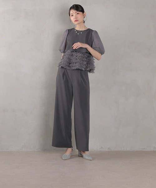 Kana（カナ）の「ボリュームチュールトップス ワイドパンツ セットアップ パーティー ドレス 結婚式 お呼ばれ オケージョン（パンツドレス・レディース・チャコールグレー/ブラック/ミント・M）」の21枚目の写真
