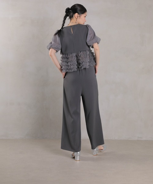 Kana（カナ）の「ボリュームチュールトップス ワイドパンツ セットアップ パーティー ドレス 結婚式 お呼ばれ オケージョン（パンツドレス・レディース・チャコールグレー/ブラック/ミント・M）」の22枚目の写真